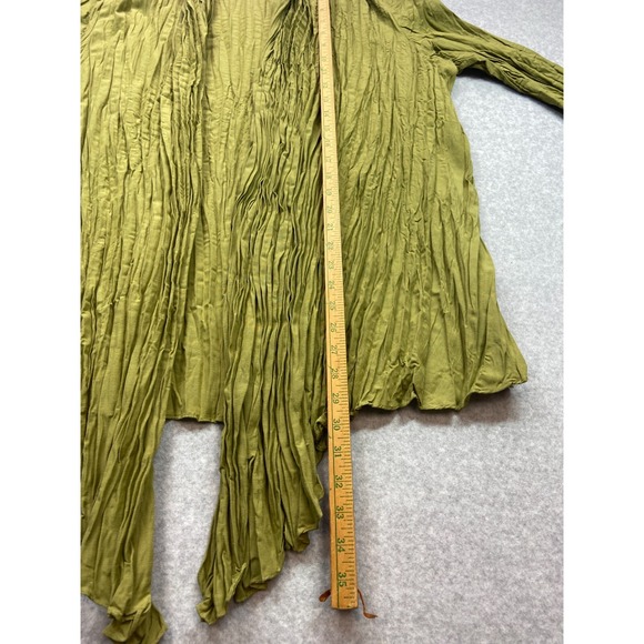 Jones New York Womens Cardigan Large Green Pleated Crinkle Long Open Front - Picture 8 of 12